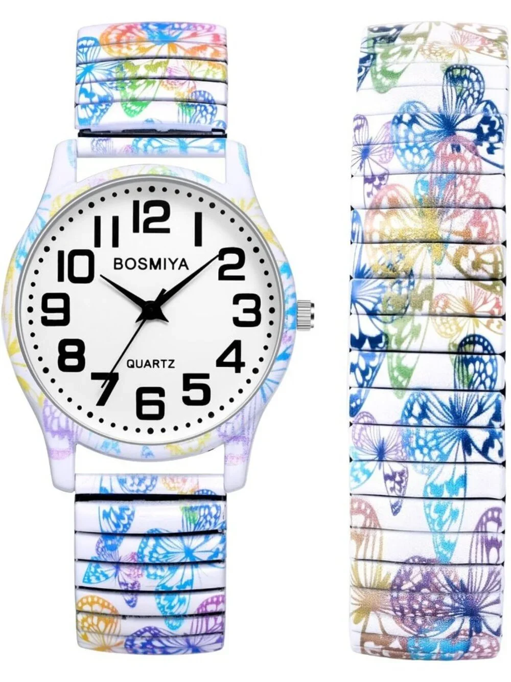 Women's Multi Color Butterfly Analog Elastic Stretch Band Bohemia Bracelet Watch